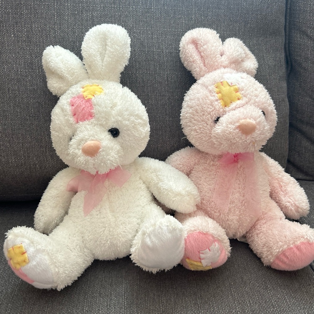 Adorable White and Pink Plush Bunny Set